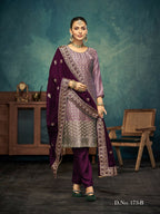 Anaita Light Purple Premium Embroidered with servos waki diamond Vichitra Silk Stitched Salwar Suit | Grocsy