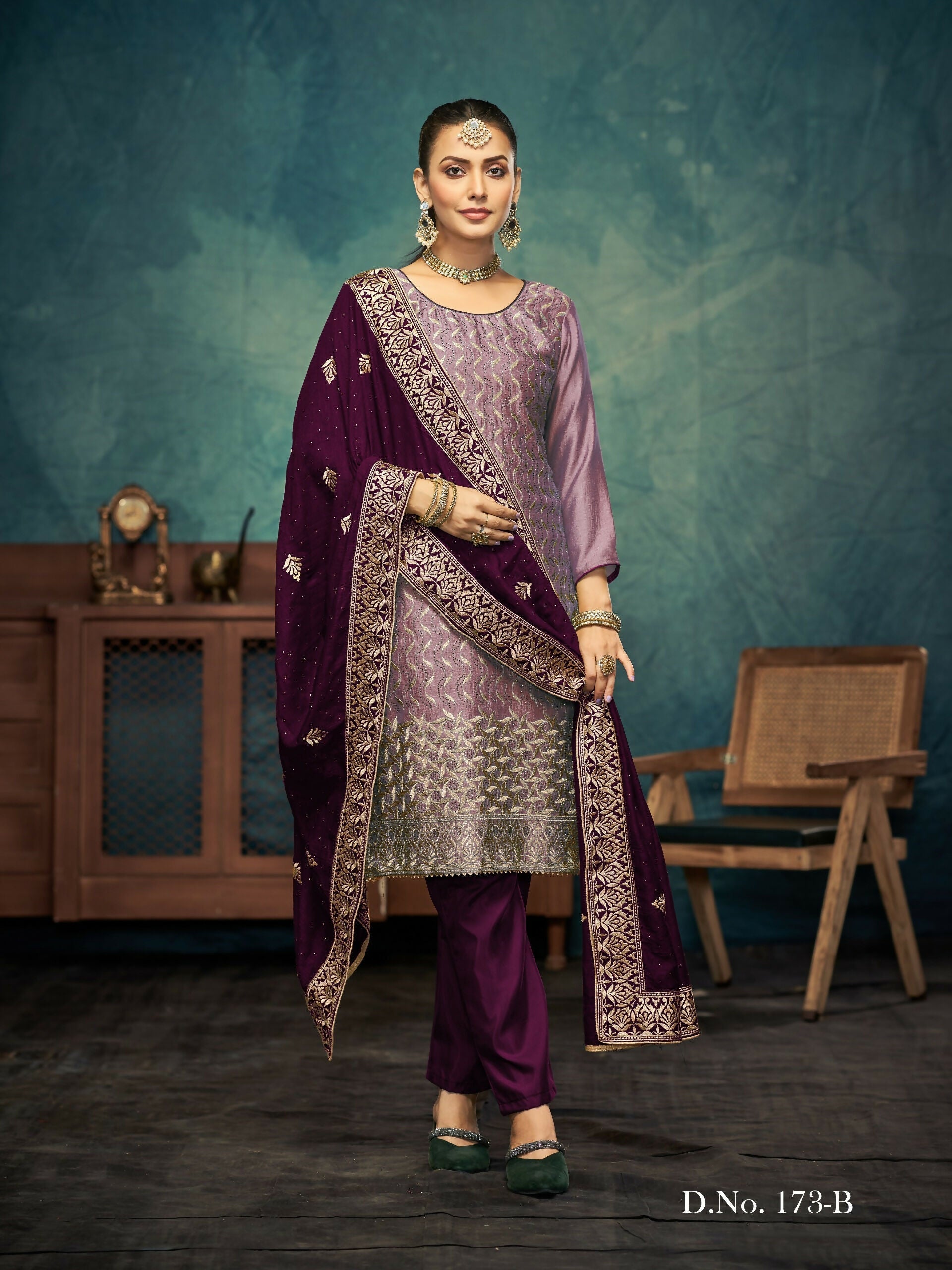 Anaita Light Purple Premium Embroidered with servos waki diamond Vichitra Silk Stitched Salwar Suit | Grocsy