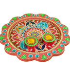 Kundan HandiKrafts Mdf Flower Pooja Thali - Red | Grocsy
