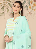 HERE&NOW Women Yoke Design Kurta with Trousers & Dupatta | Grocsy
