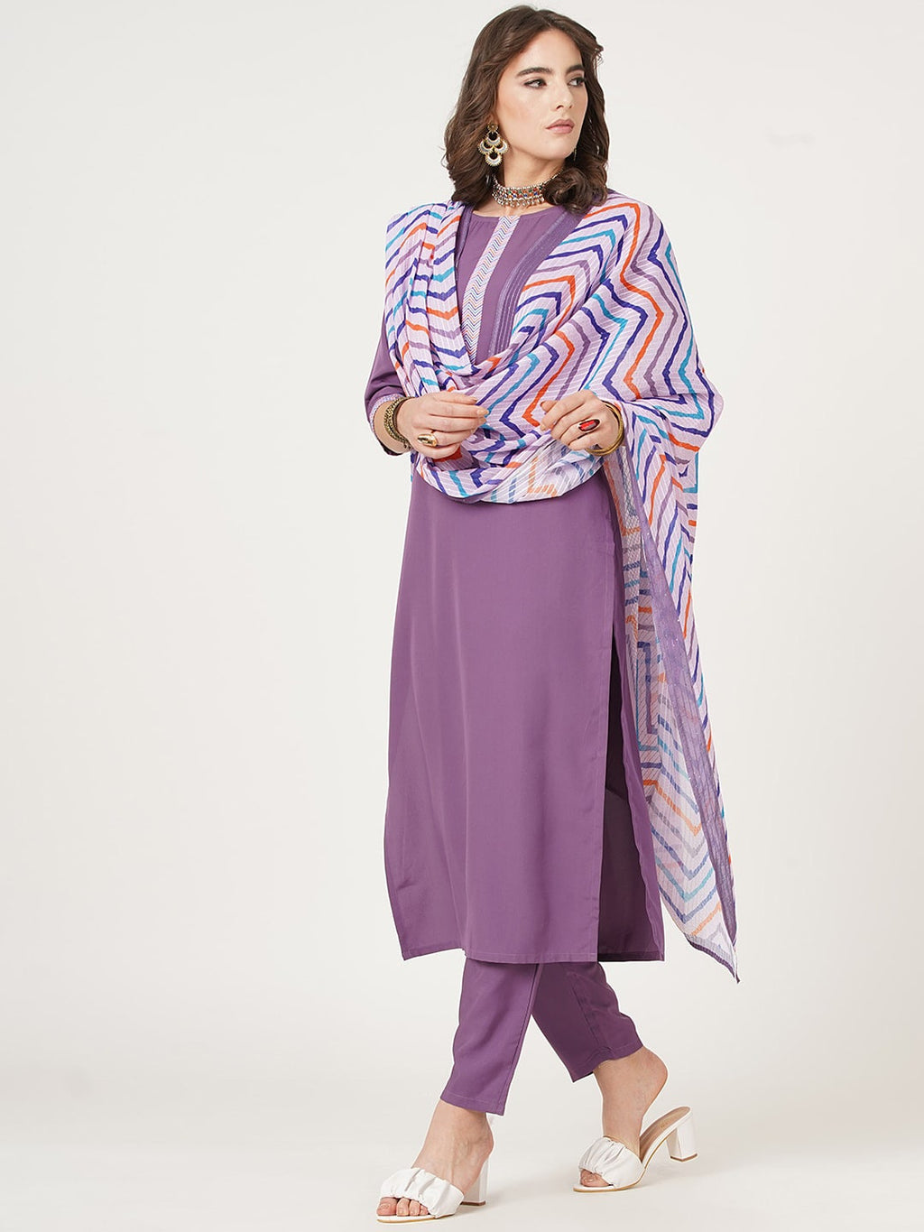 HERE&NOW Straight Kurta with Trousers & Dupatta | Grocsy