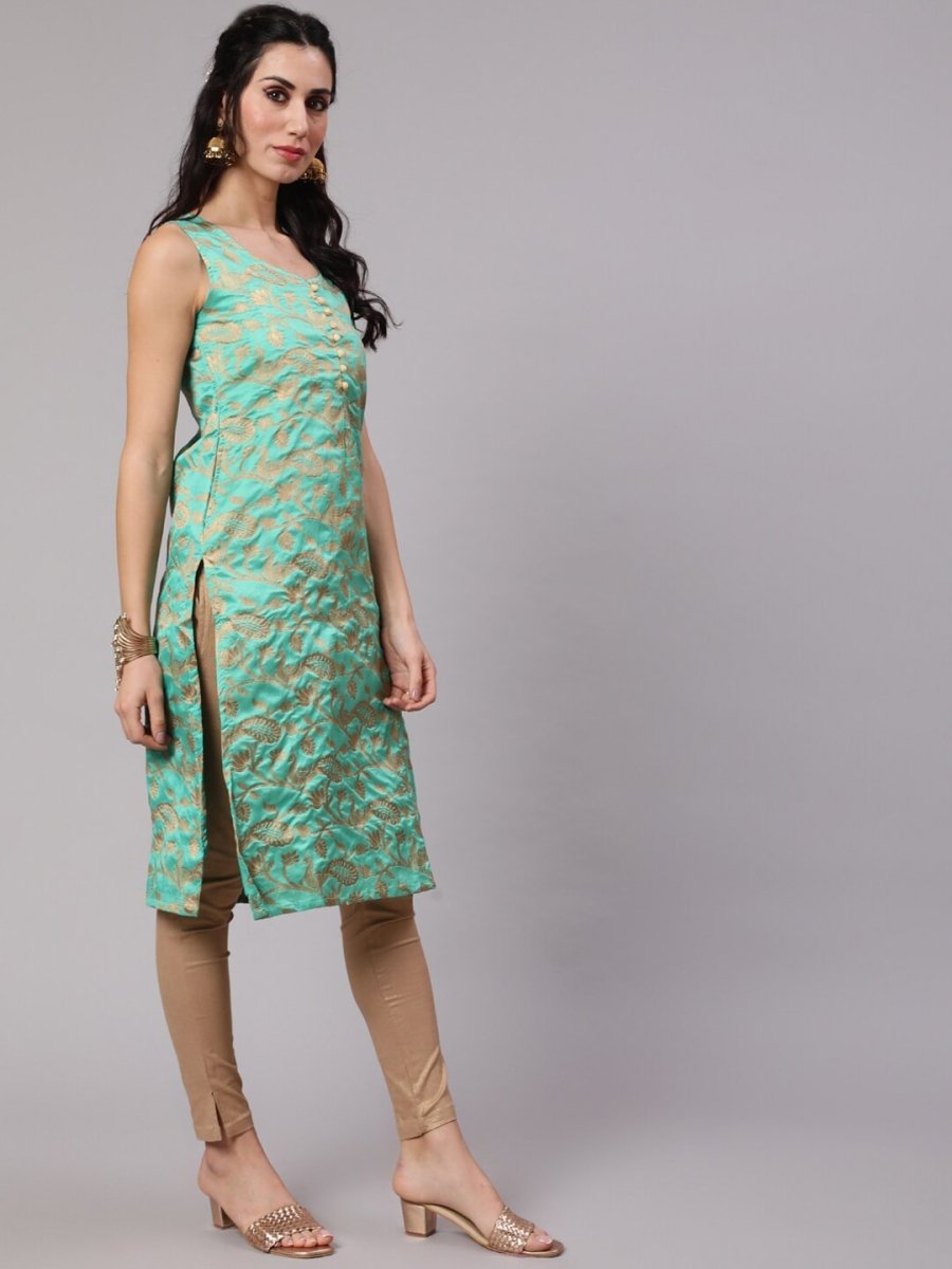 Aks Woven Design Round Neck Straight Kurta | Grocsy