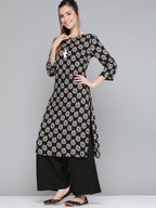 HERE&NOW Women Black & White Floral Printed Kurta | Grocsy