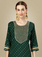 Jyoti Fashion Women's Dark Green Silk Blend Embroidery & Sequence work Kurta with Trouser & Dupatta | Grocsy
