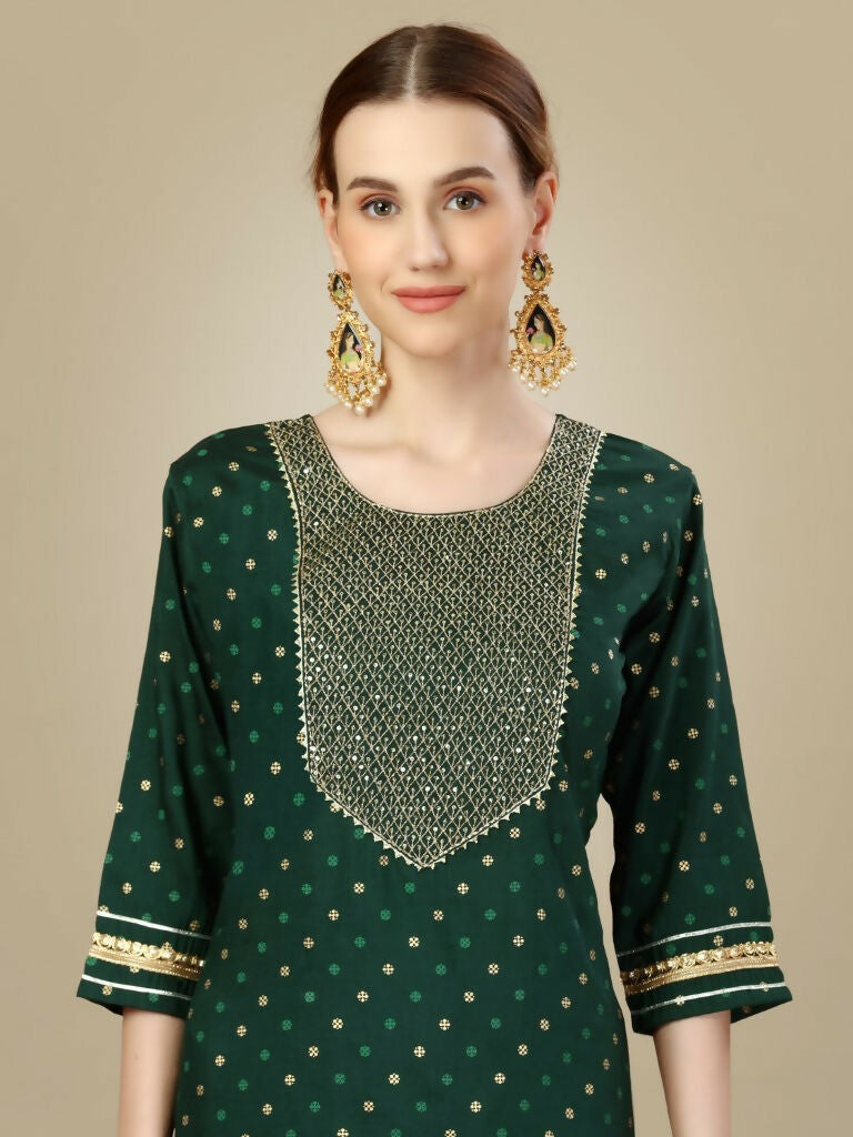 Jyoti Fashion Women's Dark Green Silk Blend Embroidery & Sequence work Kurta with Trouser & Dupatta | Grocsy