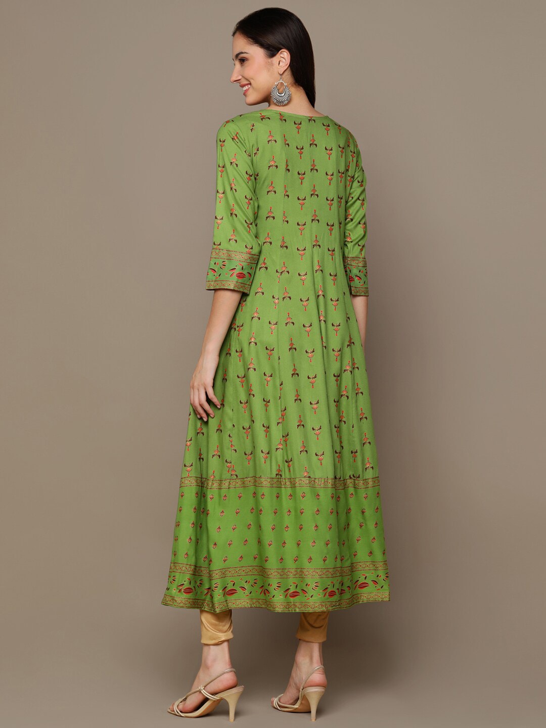 HERE&NOW Green & Maroon Ethnic Motifs Printed A-Line Kurta | Grocsy