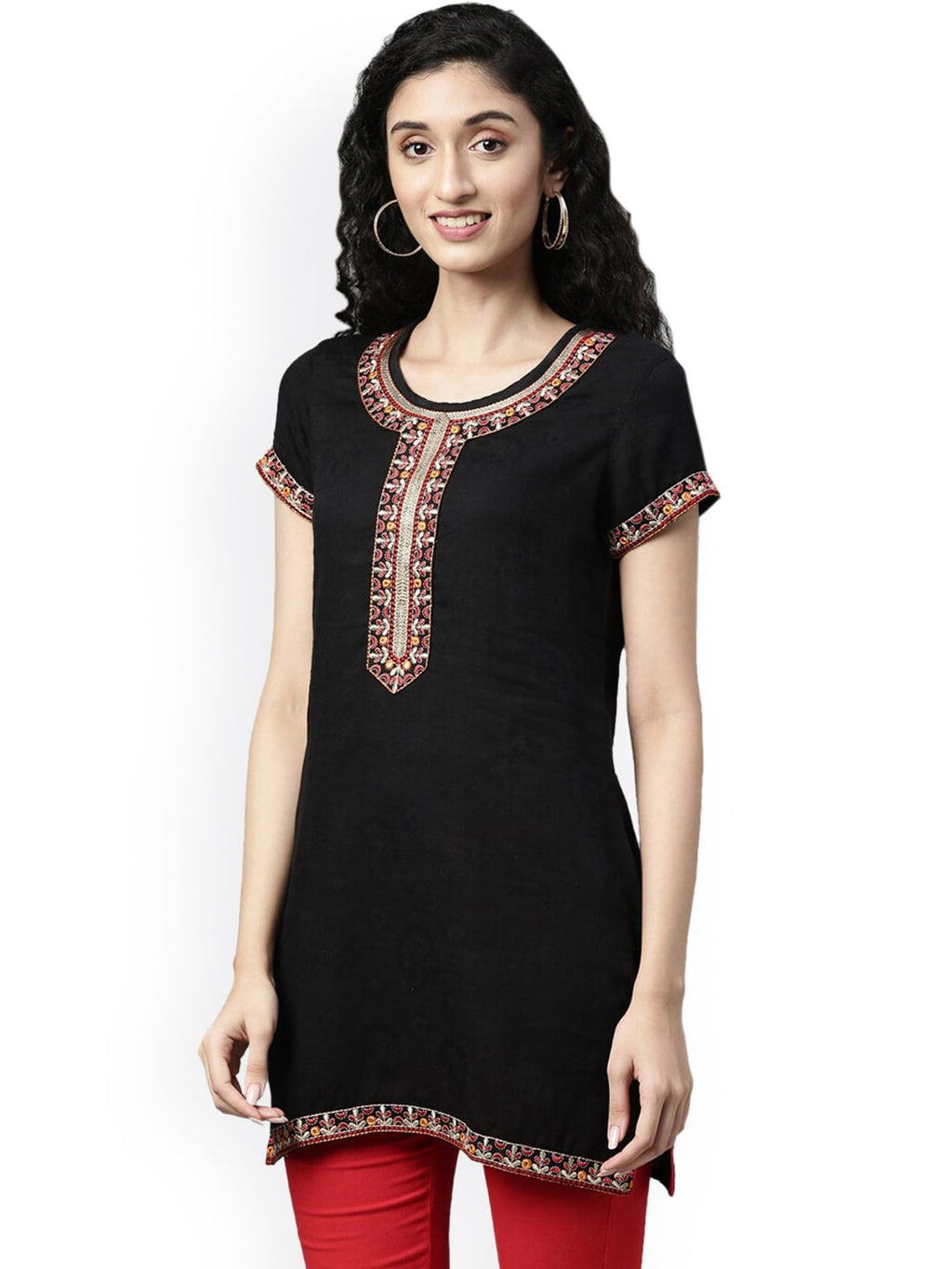 Souchii Black Embroidered Mirror Work Kurti | Grocsy
