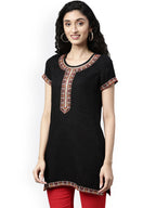Souchii Black Embroidered Mirror Work Kurti | Grocsy