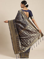 Saree Mall Navy Blue & Gold-Toned Ethnic Motifs Zari Silk Blend Banarasi Sarees | Grocsy