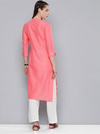 HERE&NOW Women Pure Cotton Ethnic Motifs Embroidered Thread Work Pastels Kurta | Grocsy