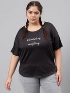 MKH Plus Size Typography Printed Dri-FIT Relaxed Fit Drop-Shoulder Sleeves Gym T-shirt | Grocsy