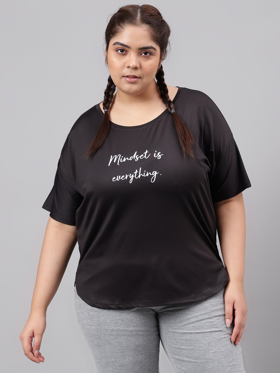 MKH Plus Size Typography Printed Dri-FIT Relaxed Fit Drop-Shoulder Sleeves Gym T-shirt | Grocsy