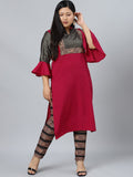 Sztori Plus Size Abstract Printed Straight Kurta with Trousers | Grocsy