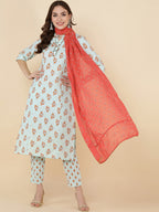 HERE&NOW Women Blue Floral Printed Kurta Set | Grocsy
