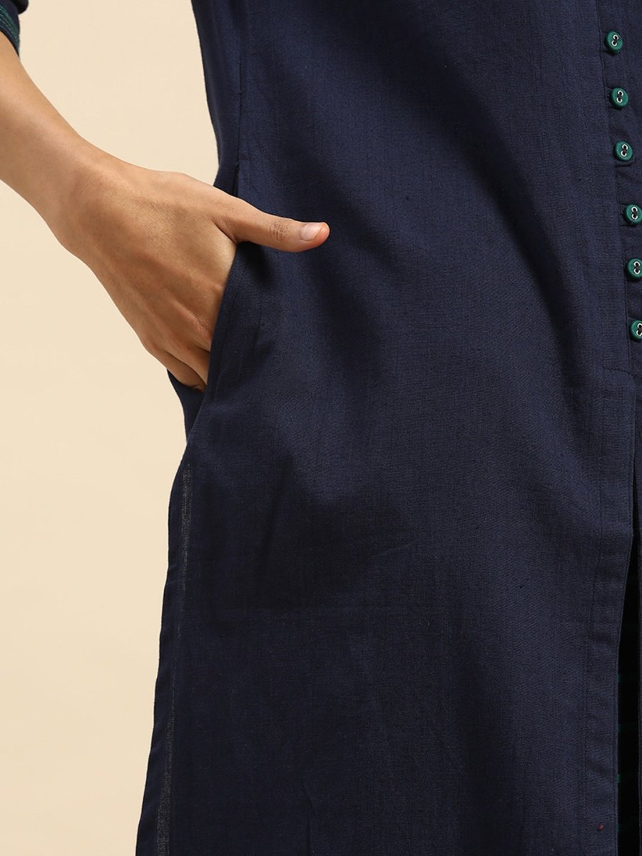 All About You Women Blue & Green Pure Cotton Kurta with Trousers | Grocsy