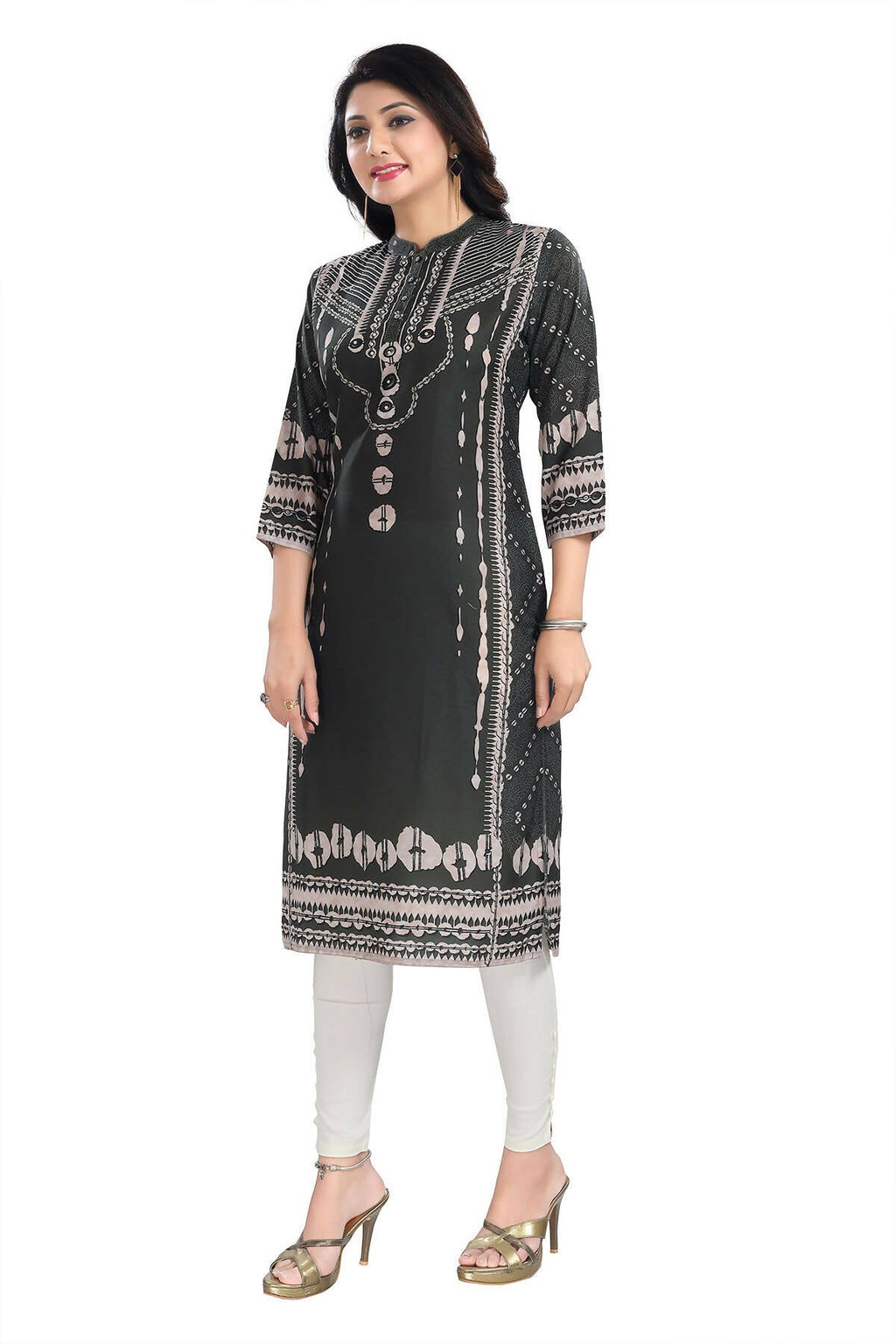 Snehal Creations Opulent Olive Digital Print Masleen Long Kurti Tunic | Grocsy