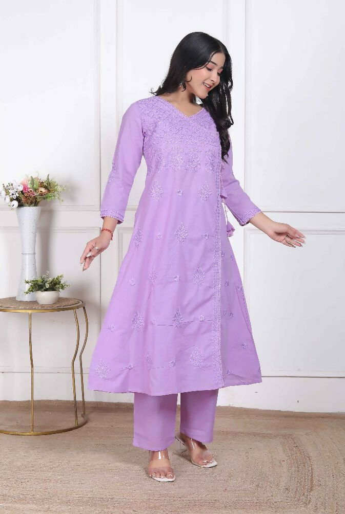 Miravan Womens Lavender Angrakha Kurta Set | Grocsy