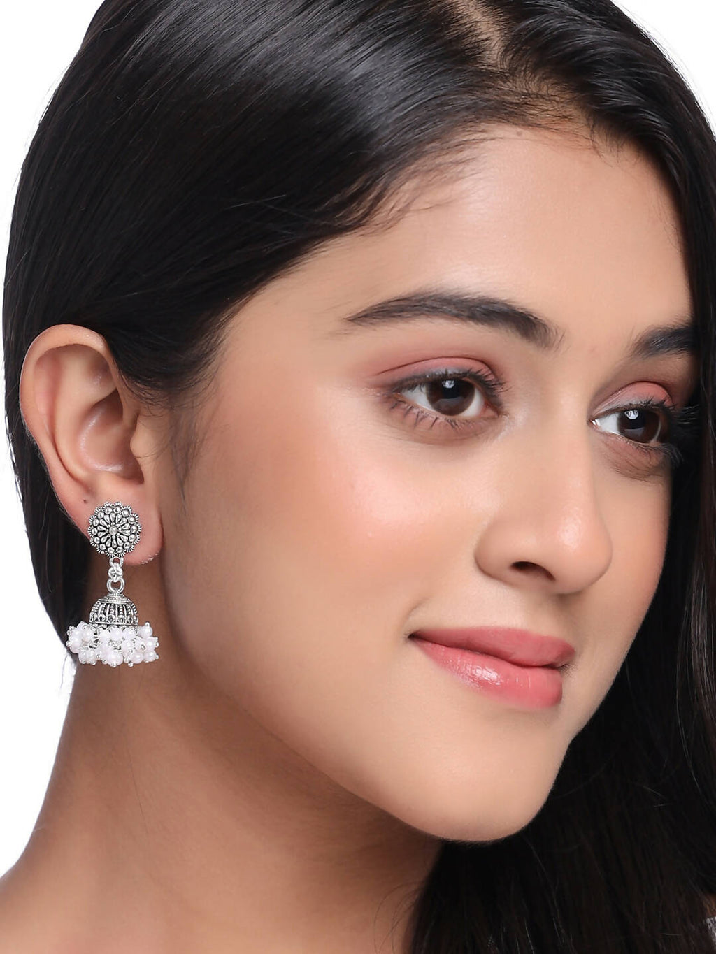 NVR Women Silver Toned Dome Shaped Jhumkas Earrings | Grocsy