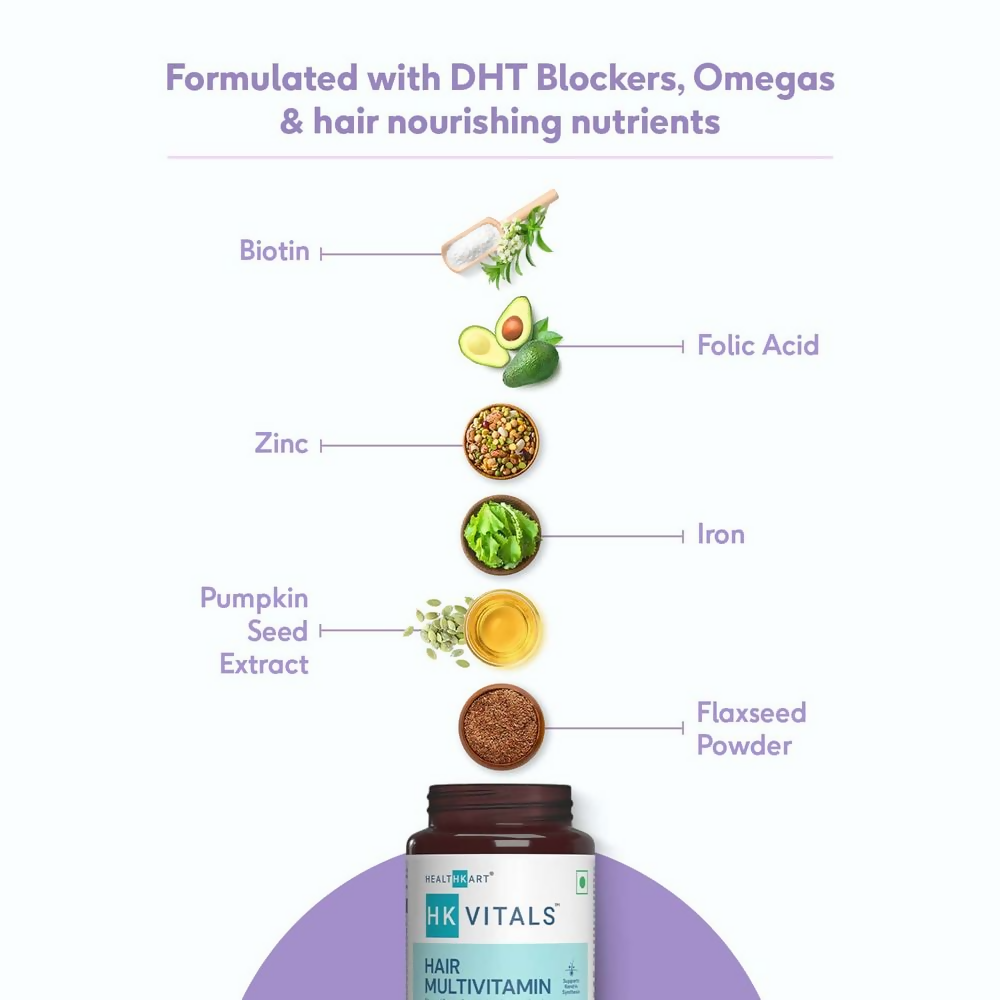 HK Vitals Hair Multivitamin Capsules, Supports Keratin Synthesis & Helps Reduce Hair Fall | Grocsy