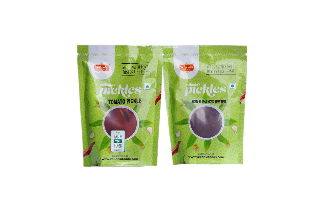 Vellanki Foods Ginger & Tomato Pickle Combo Pack | Andhra Achaar Duo 250g Each - Swadesiicart