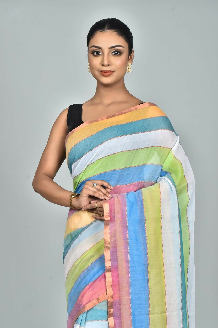 Exclusive Collection Beautiful Multi4 Pure Cotton Woven Handloom Saree With Running Blouse Piece | Grocsy