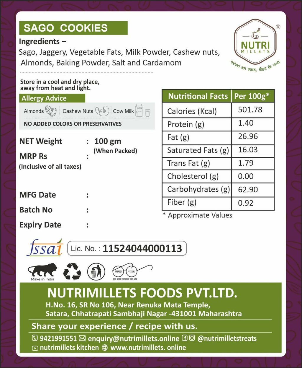 Nutrimillets Sago Cookies | Grocsy