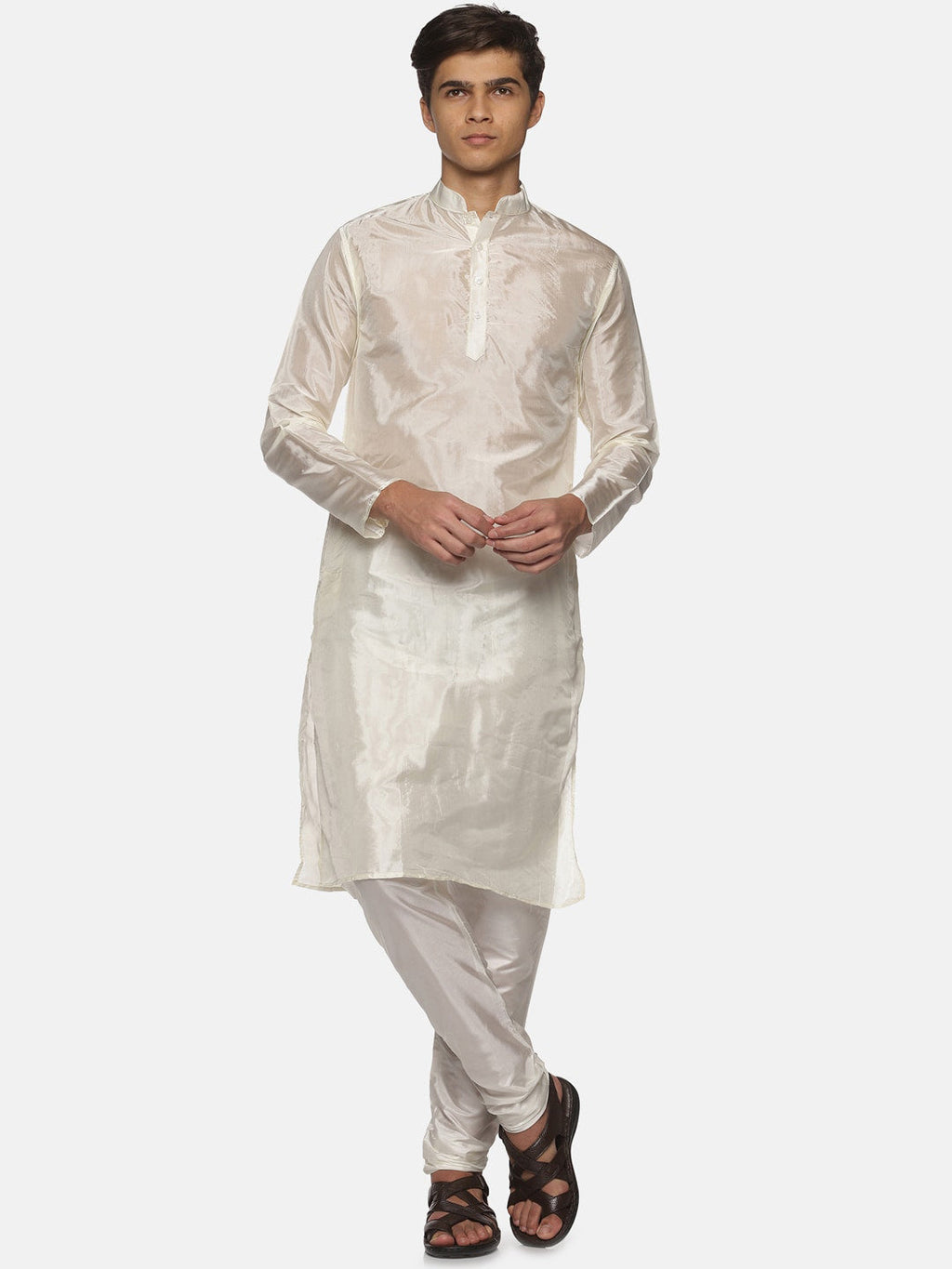 Sethukrishna Men Cream-Coloured Kurta with Pyjamas | Grocsy