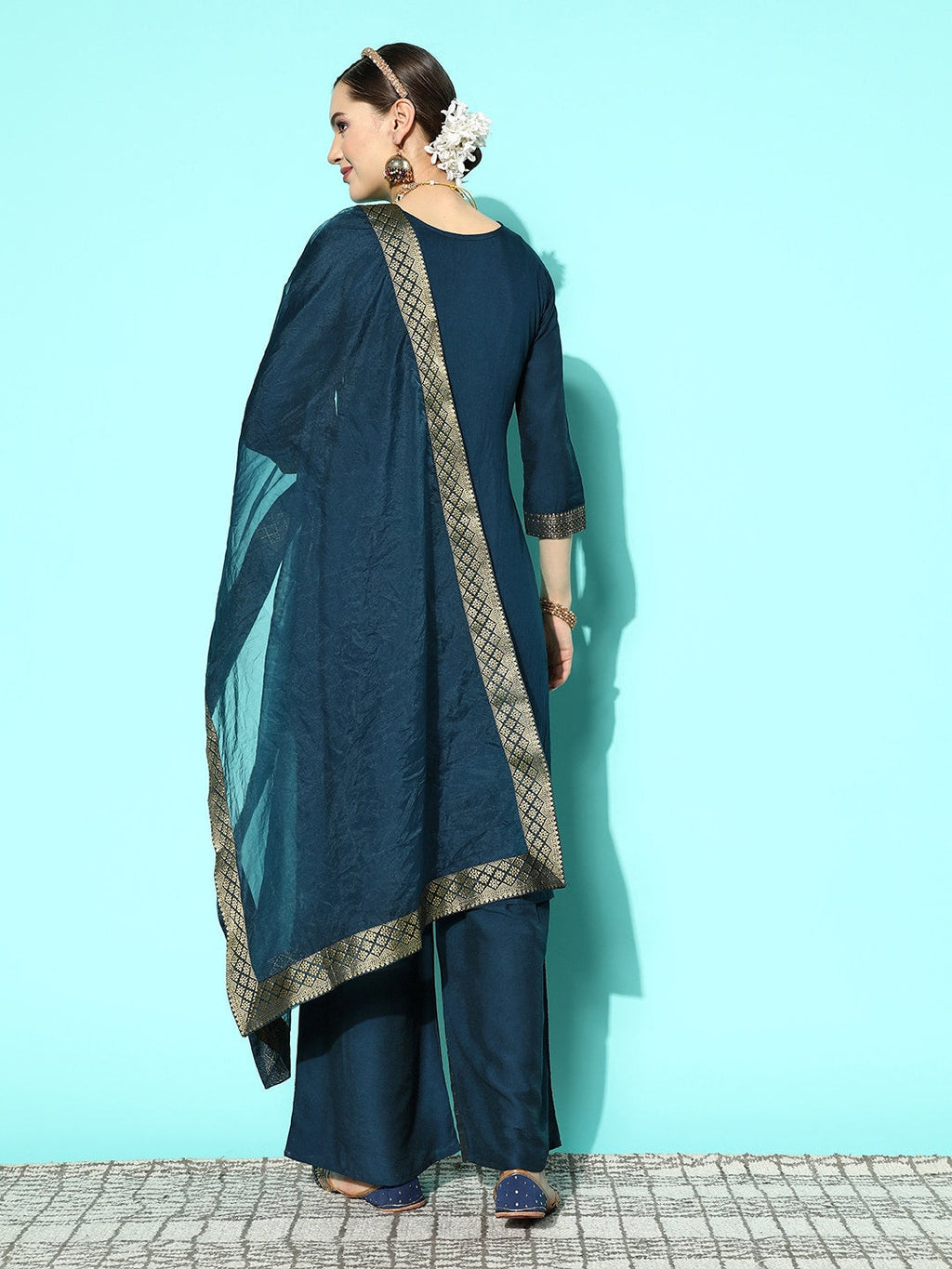Sangria Women Floral Yoke Design Regular Kurta with Palazzos & With Dupatta | Grocsy