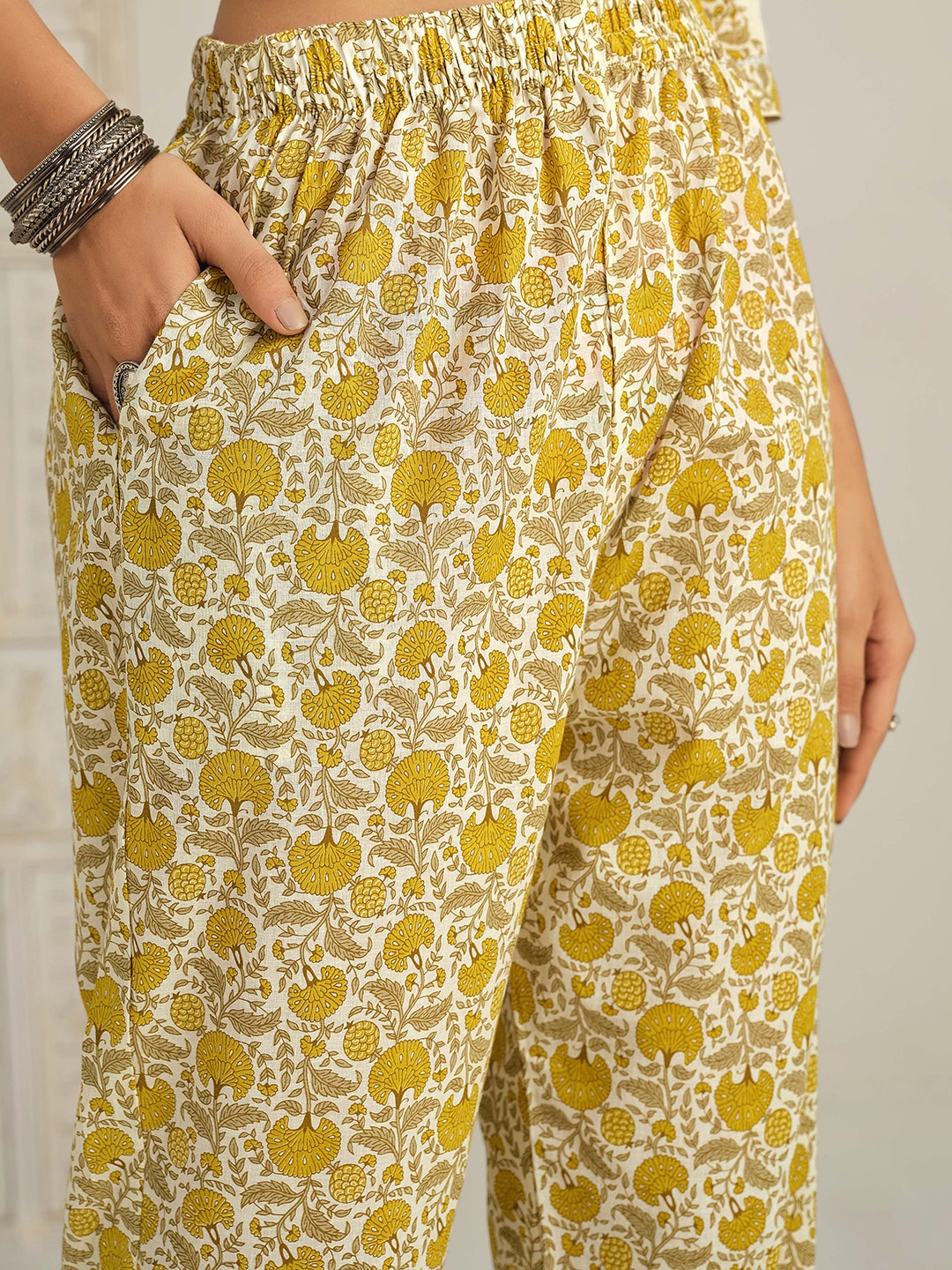 Sangria Ethnic Motifs Printed Gotta Patti Kurta With Trouser & Dupatta | Grocsy