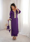 Teeya Creation Womens New Trending Purple Color Natural Crepe With Real Mirror Lace Work Kurta Set | Grocsy