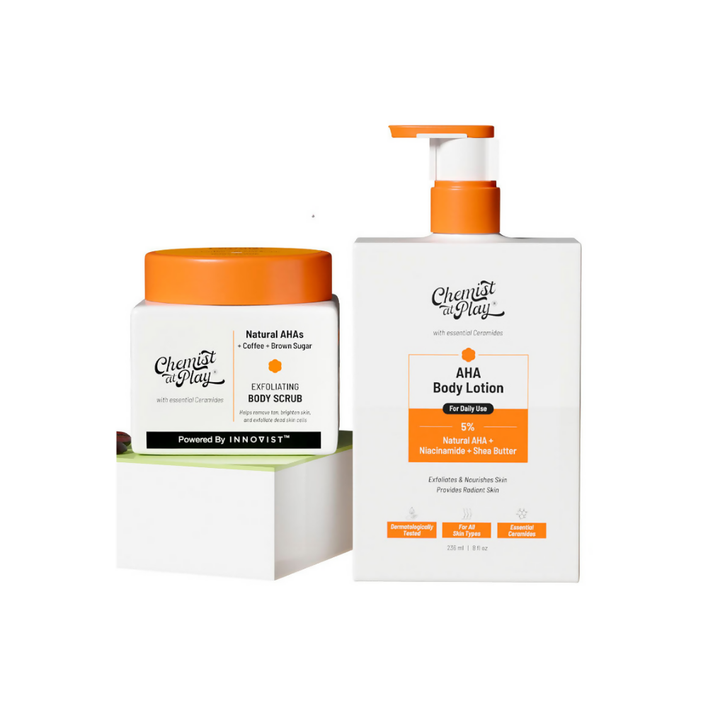 Chemist At Play Exfoliating Body Scrub + AHA Body Lotion Combo | Grocsy