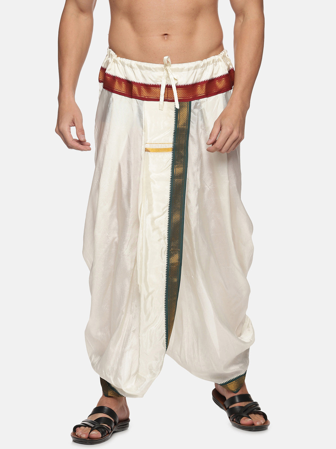 Sethukrishna Men Cream Solid Dhoti Pant | Grocsy