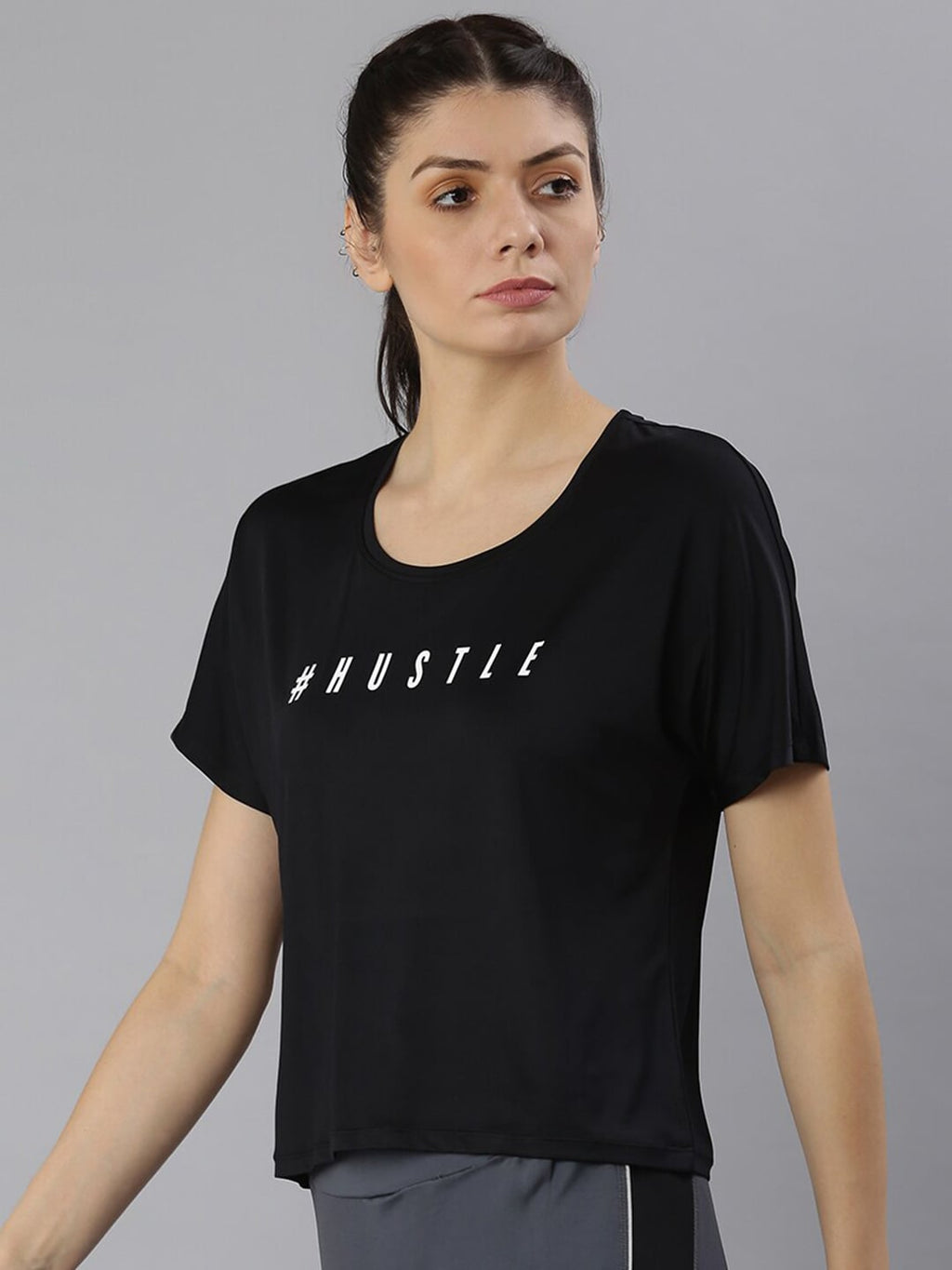 MKH Typography Printed Round Neck Crop Sports T-shirt | Grocsy