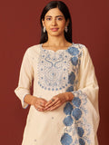 Indo Era Paisley Embroidered Thread Work Pure Cotton Kurta With Trousers And Dupatta | Grocsy