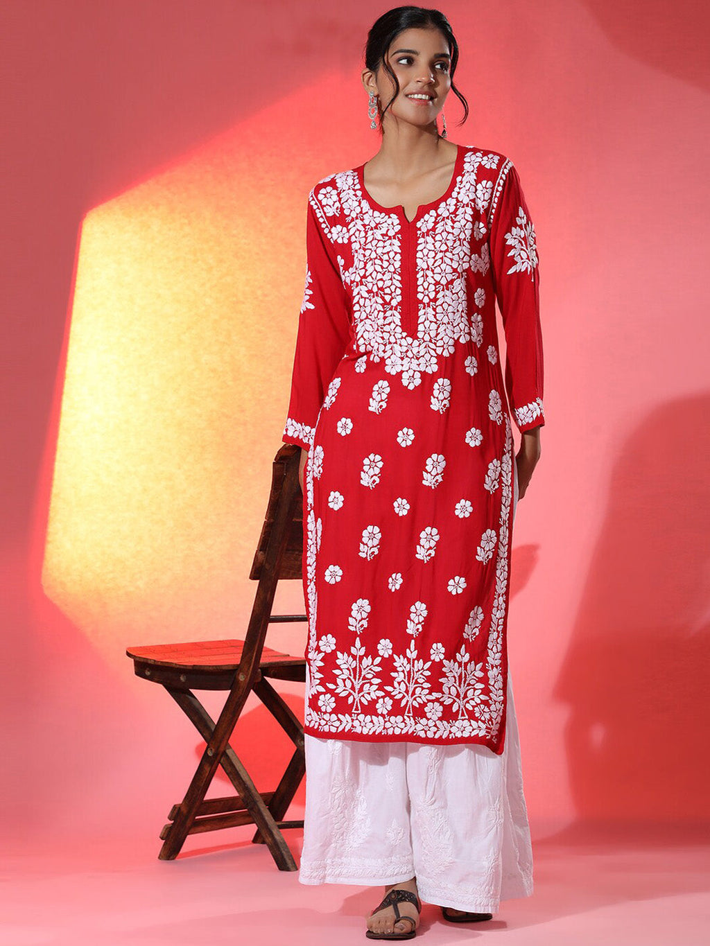 HOUSE OF KARI Women Embroidered Chikankari Cotton Kurta | Grocsy