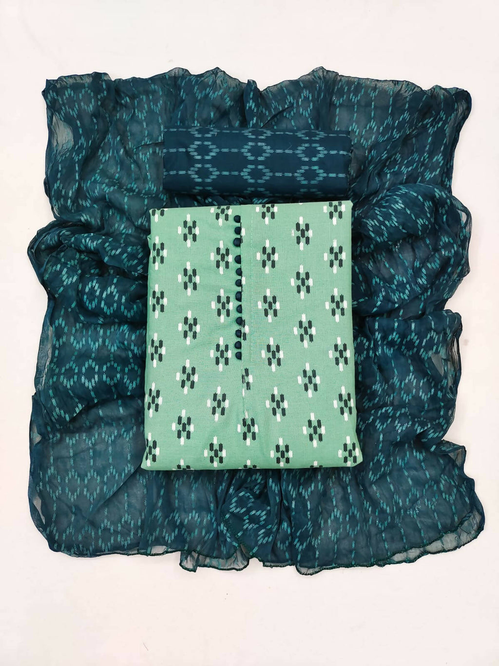 Sea Green Cotton Printed Unstitched Dress Material - Amara | Grocsy