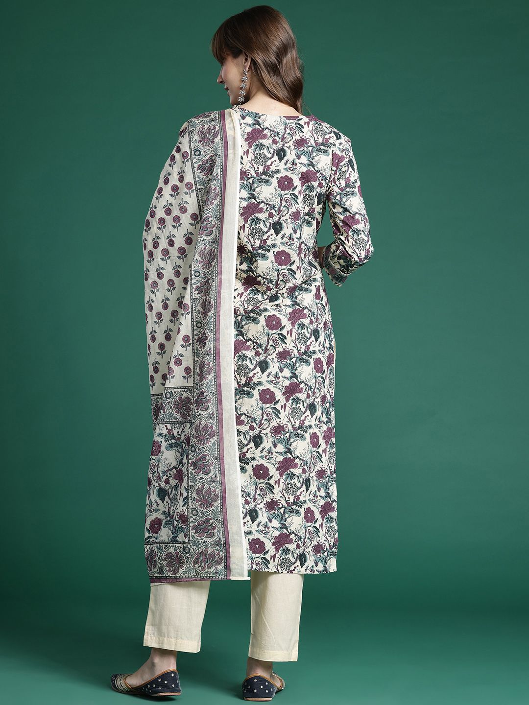 Indo Era Floral Printed Regular Pure Cotton Kurta with Trousers & Dupatta | Grocsy