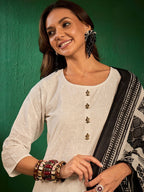 Sangria Floral Embroidered Pure Cotton Thread Work Kurta with Trousers & Dupatta | Grocsy