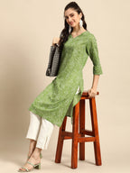 Sangria Women Green Bandhani Printed Pure Cotton Kurta | Grocsy