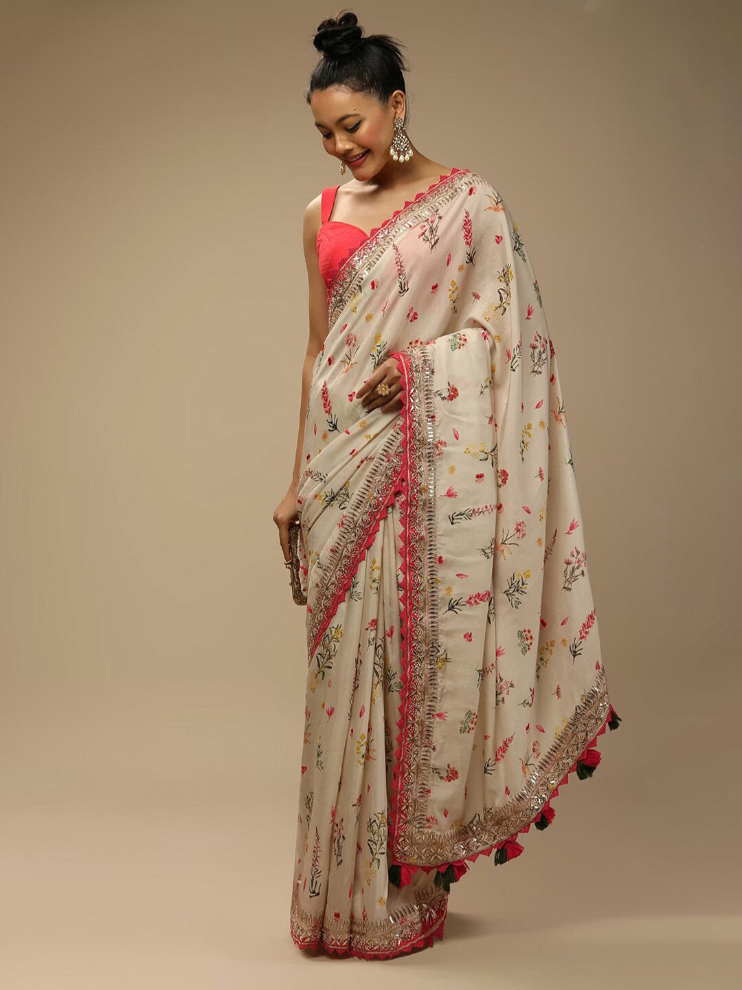 Sangria Floral Embellished Chiffon Saree | Grocsy