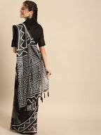 Sangria Black Printed Pure Linen Saree | Grocsy