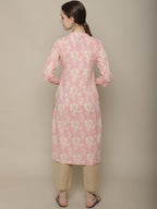 Sangria Women Pink & Beige Cotton Floral Printed Floral Kurta | Grocsy