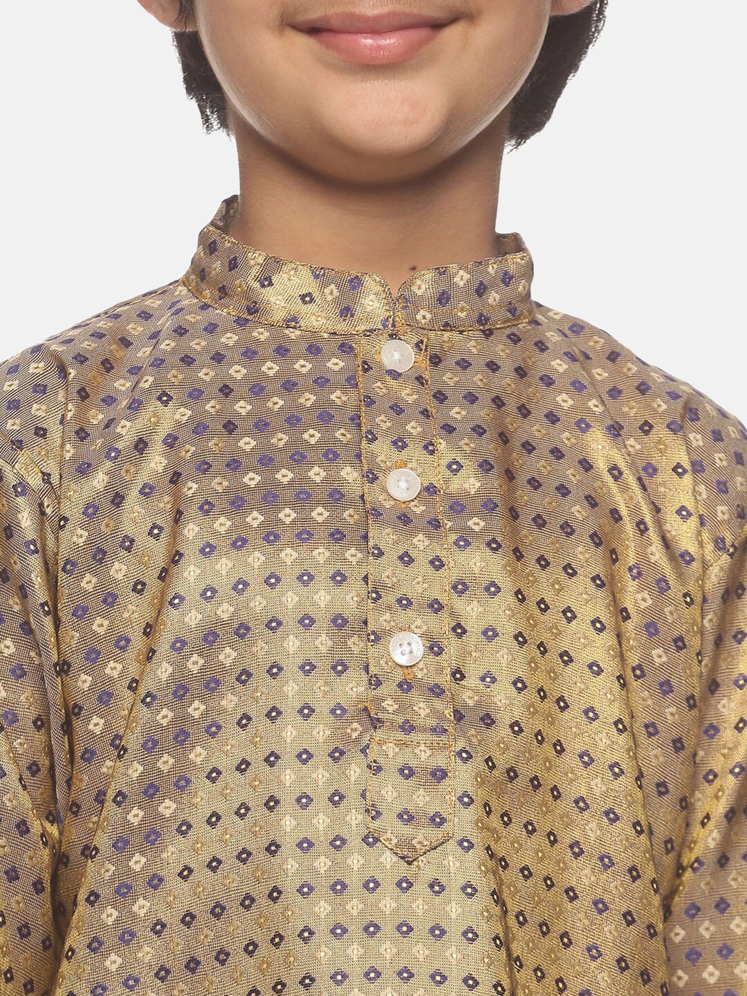 Sethukrishna Boys Gold-Toned Ethnic Motifs Kurta with Pyjamas | Grocsy