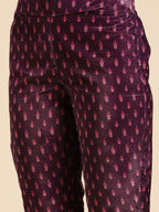 Sangria Women Burgundy & Pink Ethnic Motifs Printed Kurta with Trousers | Grocsy