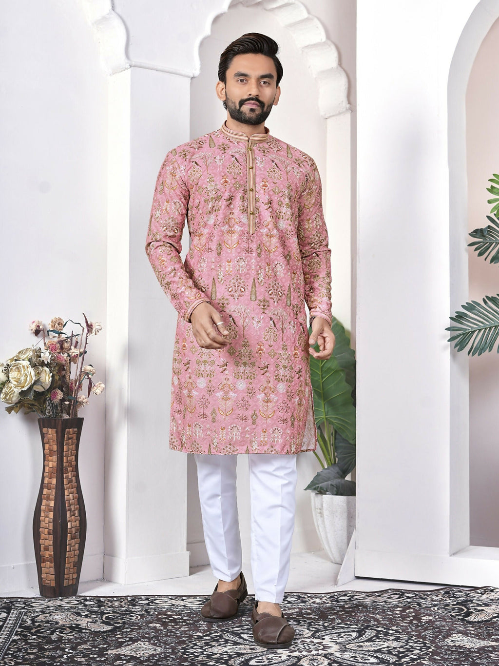 Anaita Peach Digital Printed Work Cotton Straight Kurta | Grocsy