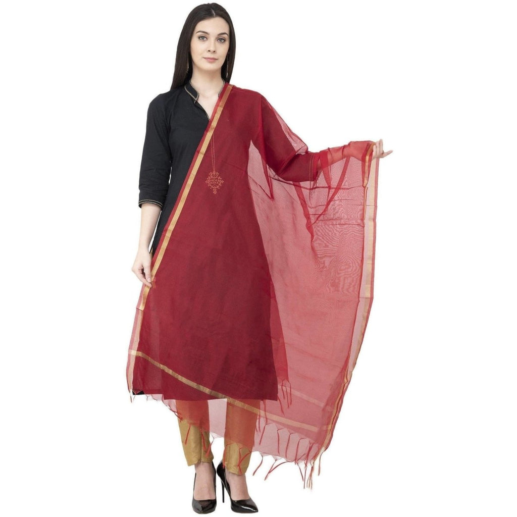 A R Silk Chanderi Piping Regular Dupatta Mehroon Color Dupatta or Chunni | Grocsy
