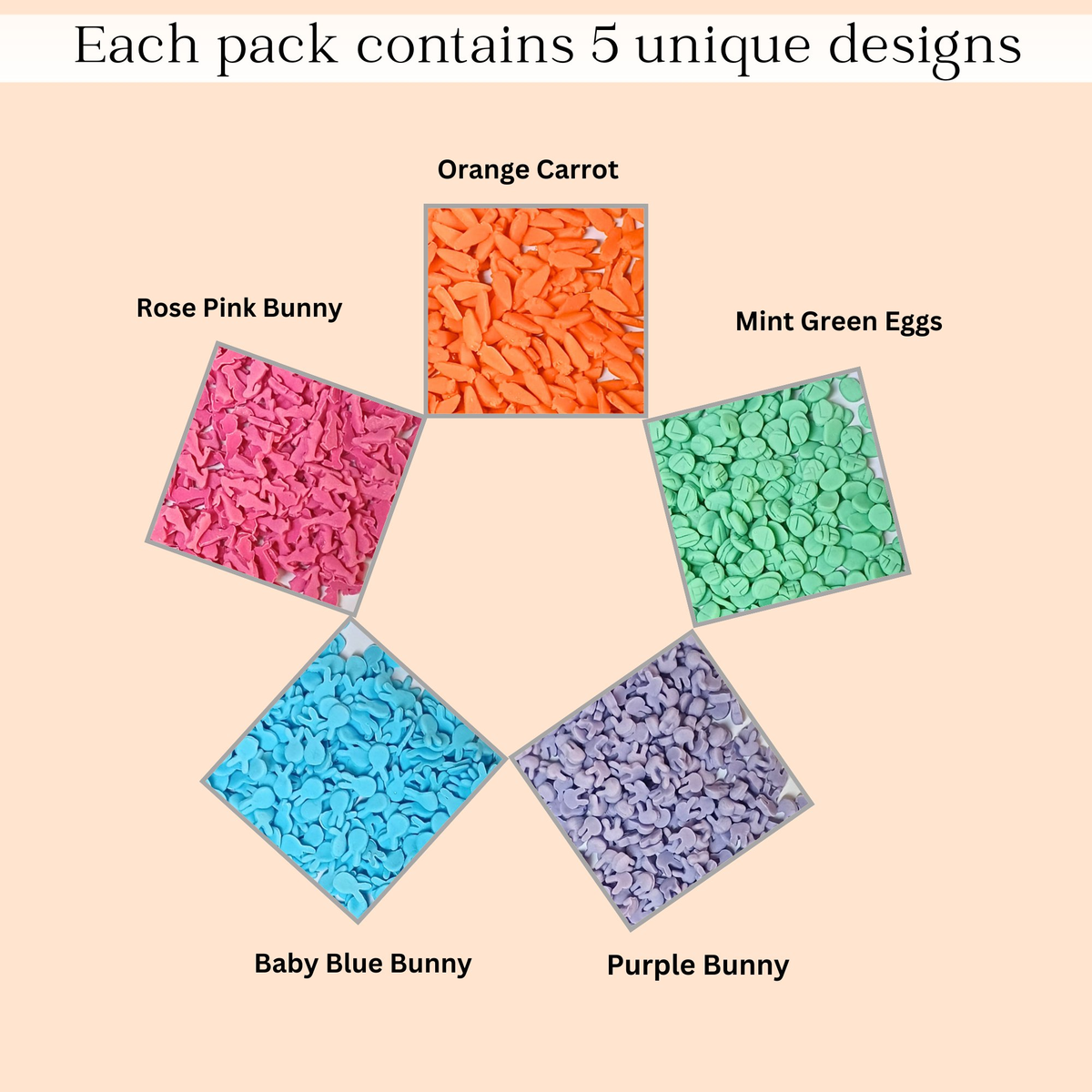 Confect Bunny Sprinkles |  Orange, Silver and Sky Blue, Red Sprinkles Pack of 5 (EAST 9) - 100Gms | Grocsy