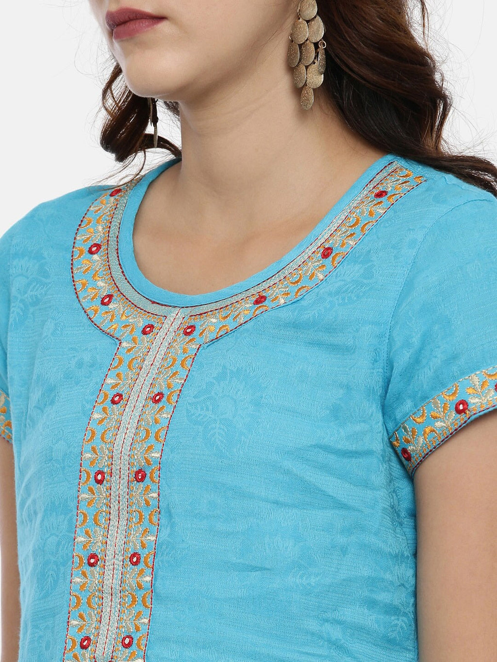 Souchii Blue Yoke Design Jacquard Straight Kurta | Grocsy