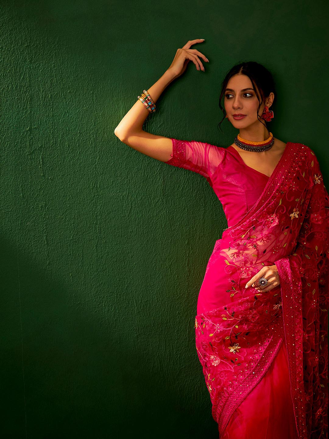 Sangria Embroidered Net Saree | Grocsy