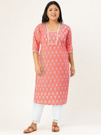 HERE&NOW Pure Cotton Floral Printed Straight Kurta | Grocsy